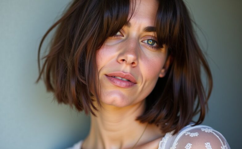 Cheveux courts bruns sublimés par un balayage gris : la tendance incontournable du moment !