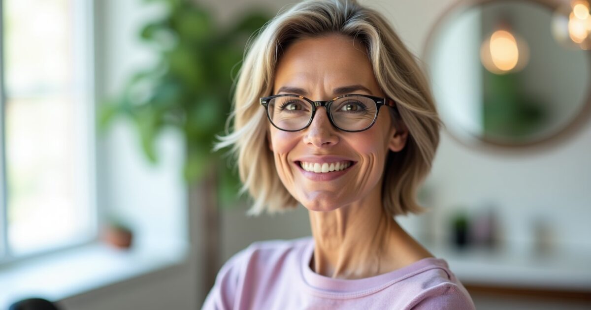 Idées de coupes courtes tendance pour femmes de 50 ans à porter avec des lunettes