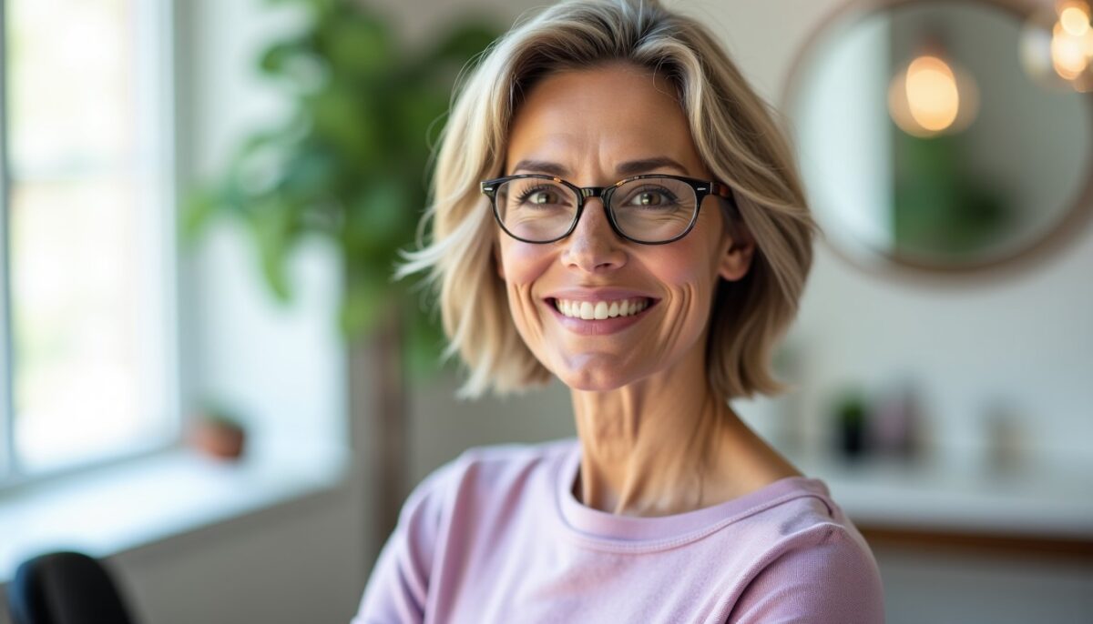 Idées de coupes courtes tendance pour femmes de 50 ans à porter avec des lunettes